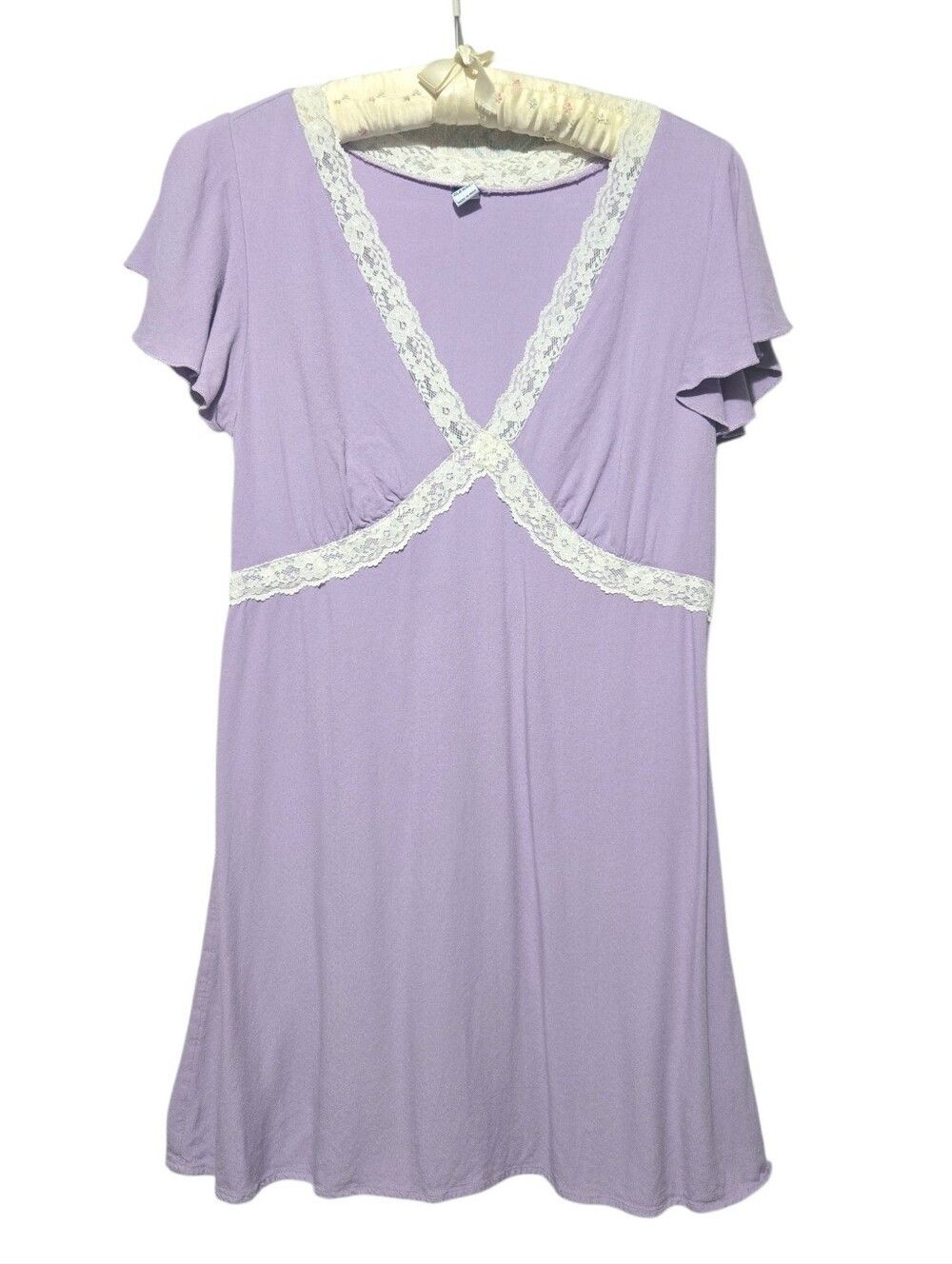Fit & Flare Crepe Lace-Trim Mini Babydoll Dress Spring 'Wisteria' Purple Size Md